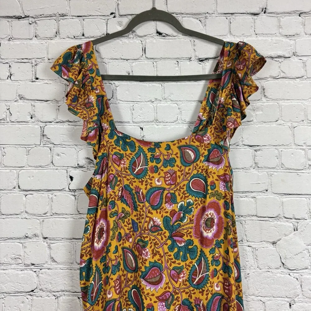 House of Harlow 1960 Flutter Sleeve Floral Midi Dress In Jackie Mustard Print L - Picture 4 of 13